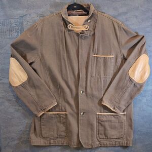 Orvis Men's Fishing Canvas Mesh Jacket Brown w Leather Accents SZ - 48T